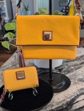 Dooney & Bourke Dandelion Pebble Leather Foldover Crossbody w/Matching Wallet